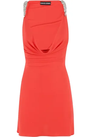 DAVID KOMA Crystal Claw Detail Cowl Neck Mini Dress