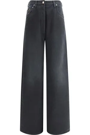 Prada Wide-Leg Cotton Jeans with Leather Patch
