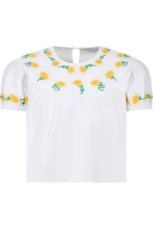 Stella McCartney Blouses, female, , 12 Y, Embroidered Sunflower Linen Cotton Top