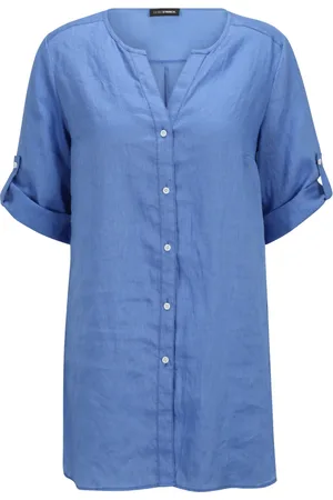 DORIS S Linen High-Low Blouse