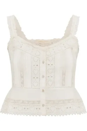 LOVESHACKFANCY Sleeveless Tops, female, , XS, Heart Eyelet Lace Tank Top