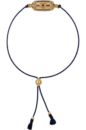 Dorothée Sausset Adjustable Blue and White Enamel Bracelet with Garnet