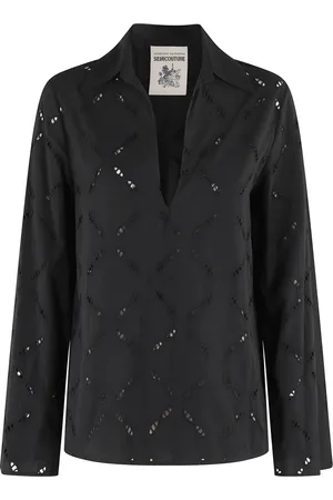 SEMICOUTURE Cotton Embroidered V-Neck Blouse