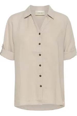 Cream Sand Linen Shirt with ¾ Sleeves
