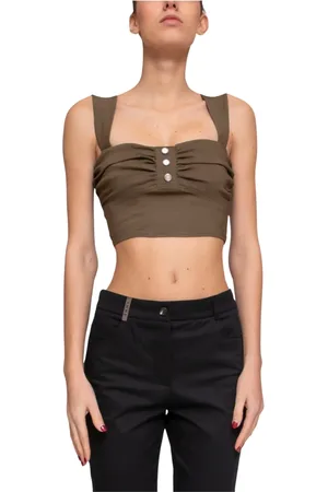 Pinko Sleeveless Tops, female, , L, Stretch Linen Top Voyager Olive