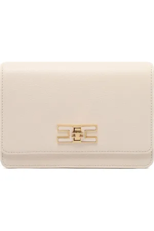 Elisabetta Franchi Cross Body Bags, female, , ONE SIZE, Cream White Shoulder Bag with Metal Logo