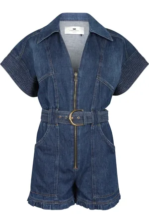 Elisabetta Franchi Denim Jumpsuit with Wide Sleeves
