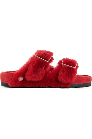 Birkenstock Sliders, female, , 3 UK, Shearling Buckled Straps Rubber Sole