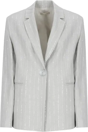 ANTONELLI Grey Linen Viscose Pinstriped Jacket