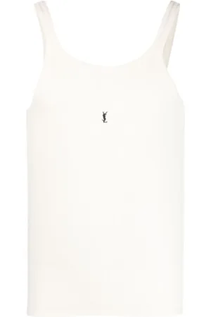 Saint Laurent Embroidered Logo U-Neck Sleeveless Top