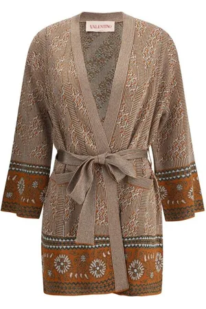 VALENTINO Cardigans, female, , S, Geometric Lurex Jacquard Knit Cardigan