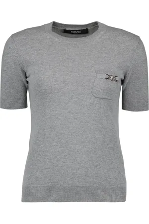 VERSACE Cashmere Knitwear, female, , 2XS, Cashmere Jumper Grey Short Sleeve