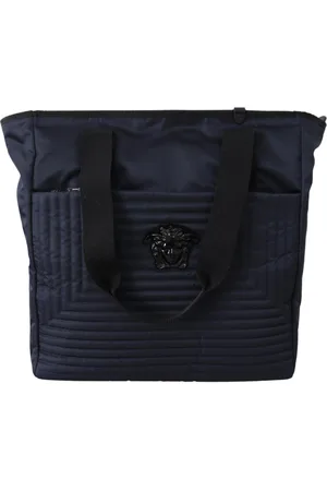 VERSACE Tote Bags, male, , ONE SIZE, Nylon Tote Bag with Leather
