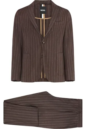 HUGO BOSS Single Breasted Suits, male, , XL, Pin-striped Linen Suit with Lapel Collar
