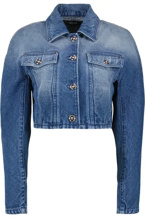 VERSACE Denim Jackets, female, , 2XS, Short Denim Jacket with Classic Collar