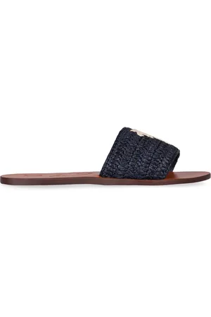 MANEBI Sliders, female, , 4 UK, Round Toeline Leather Raffia Sandals