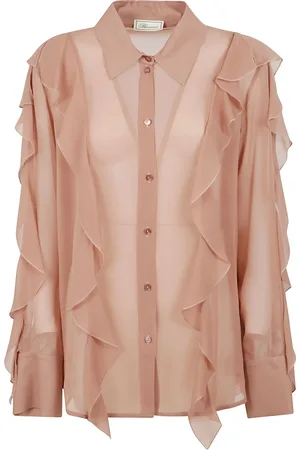 BLUMARINE Silk ruffle shirt with high cuffs