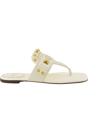 VALENTINO GARAVANI Flip Flops, female, , 4 1/2 UK, Antique Brass Leather Plaster Caster Shoes