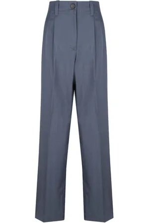 Golden Goose Straight Trousers, female, , S, Pleat Detail Slate Grey Wool Trousers