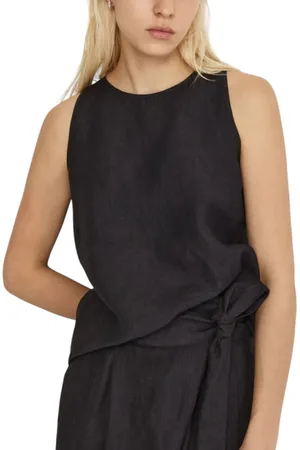 Xacus Sleeveless Tops, female, , XS, Grey Linen Tank Top with Zipper
