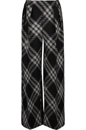 Burberry Wide Trousers, female, , XS, Vintage Check Wool Straight Trousers