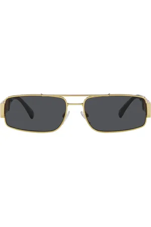 VERSACE Rectangular Sunglasses with Dark Grey Lenses and Gold Frame
