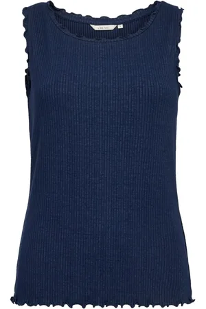 Cream Sleeveless Tops, female, , L, Navy Blazer Top with Boat Neck