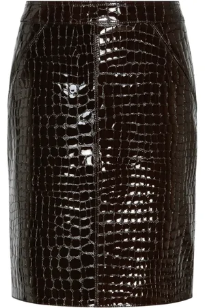 Tom Ford Dark Chocolate Glossy Croco Skirt