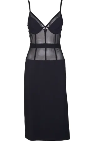 Elisabetta Franchi Midi Dresses, female, , L, Crêpe Stretch Dress with Tulle Inserts