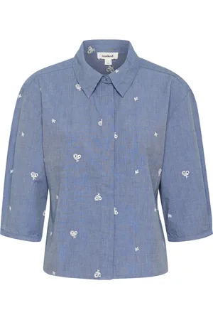 Soaked in Luxury Shirts, female, , S, Denim Shirt with Embroidered Flowers