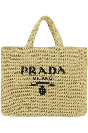 Prada Tote Bags, female, , ONE SIZE, Raffia Shopping Handbag with Double Handles