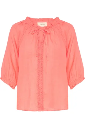 Cream Blouses, female, , L/XL, Lace Blouse with Flounce Details