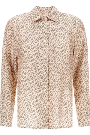 HERNO Shirts, female, , S, Camel Graphic Print Silk Shirt