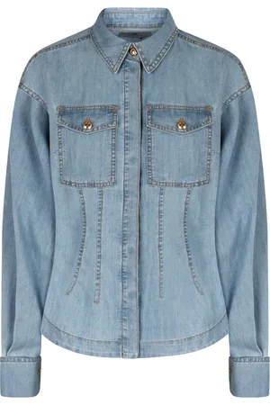 Elisabetta Franchi Denim Shirts, female, , S, Silk Denim Shirt with Contrast Stitching