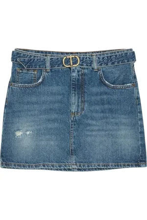 Twin-Set Denim Skirts, female, , 2XS, Denim Mini Skirt with Oval T Buckle