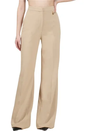 Elisabetta Franchi Wide Trousers, female, , 2XL, Sand Straight Leg Trousers