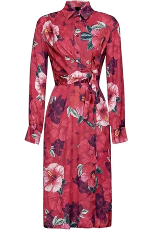 Pinko Shirt Dresses, female, , 2XS, Fuchsia Hibiscus Print Satin Dress