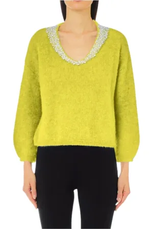 Liu Jo Round-neck Knitwear, female, , L, Pearl Embellished Short Jumper