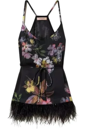 Twin-Set Short Feathered Top in Black/
