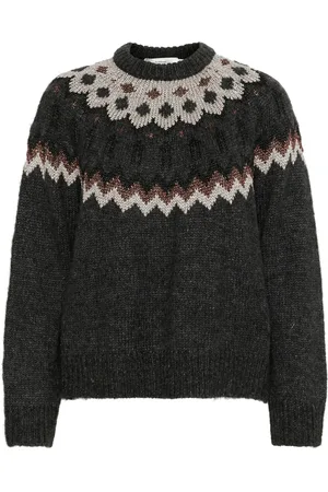 INWEAR Round-neck Knitwear, female, , XS, Fair Isle Pullover Jumper Dark Grey