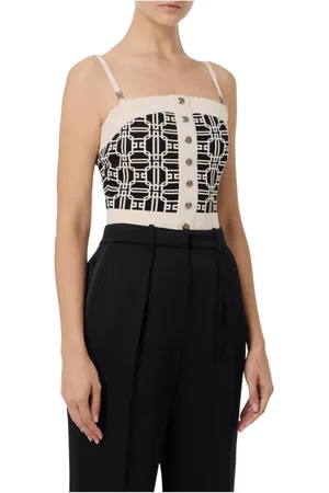 Elisabetta Franchi Sleeveless Tops, female, , L, Logo Jacquard Slim Fit Top
