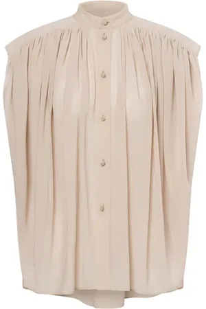 Serafini Gathered Blouse Button-Front Sleeveless