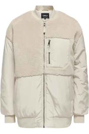 ONLY Bomber Jackets, female, , M, Beige Teddy Bomber Jacket