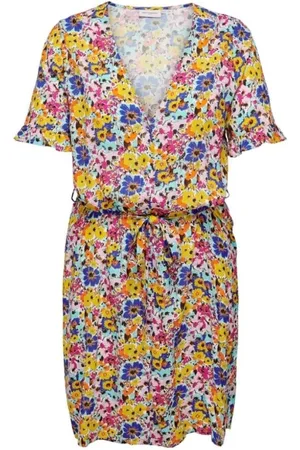 ONLY Short Dresses, female, , 2XL, Short Sleeve V-Neck Dress with All-Over Print