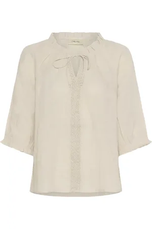 Cream Blouses, female, , S/M, Lace Blouse with Flounce Details