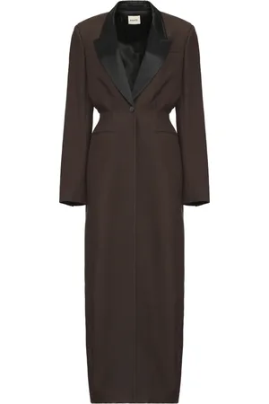 Khaite Single-Breasted Coats, female, , 2XS, Long Coat with Satin Lapel Collar