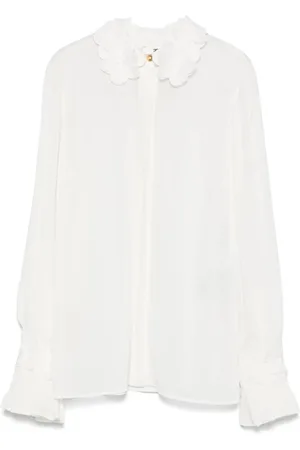 Elisabetta Franchi Embroidered White Shirt with Ruffled Hems