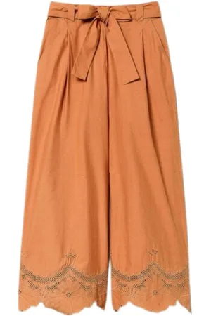 Twin-Set Cropped Trousers, female, , S, Hazel Cropped Trousers with Sangallo Details