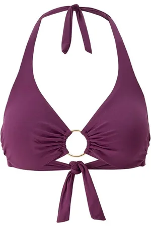 Melissa Odabash Bikinis, female, , L, Bordeaux Bikini Top with Gold Trim