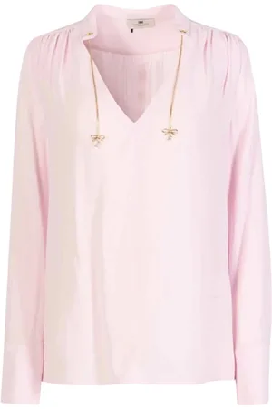 Elisabetta Franchi Blouses, female, , XS, Georgette V-neck blouse with bell sleeves